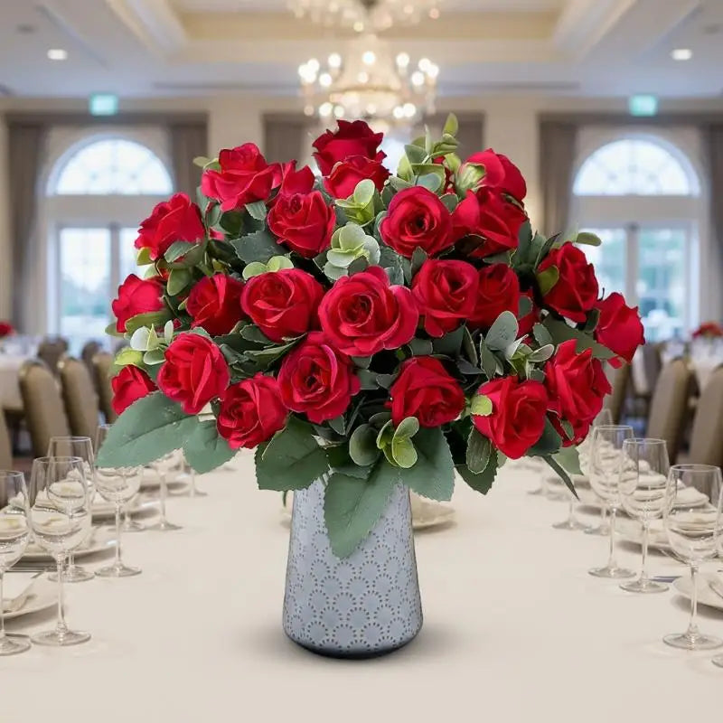 décoration intérieure bouquet roses artificielles modernes élégantes vase transparent anniversaire mariage