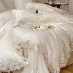 Parure de lit chic coton égyptien 1000TC blanche avec dentelle