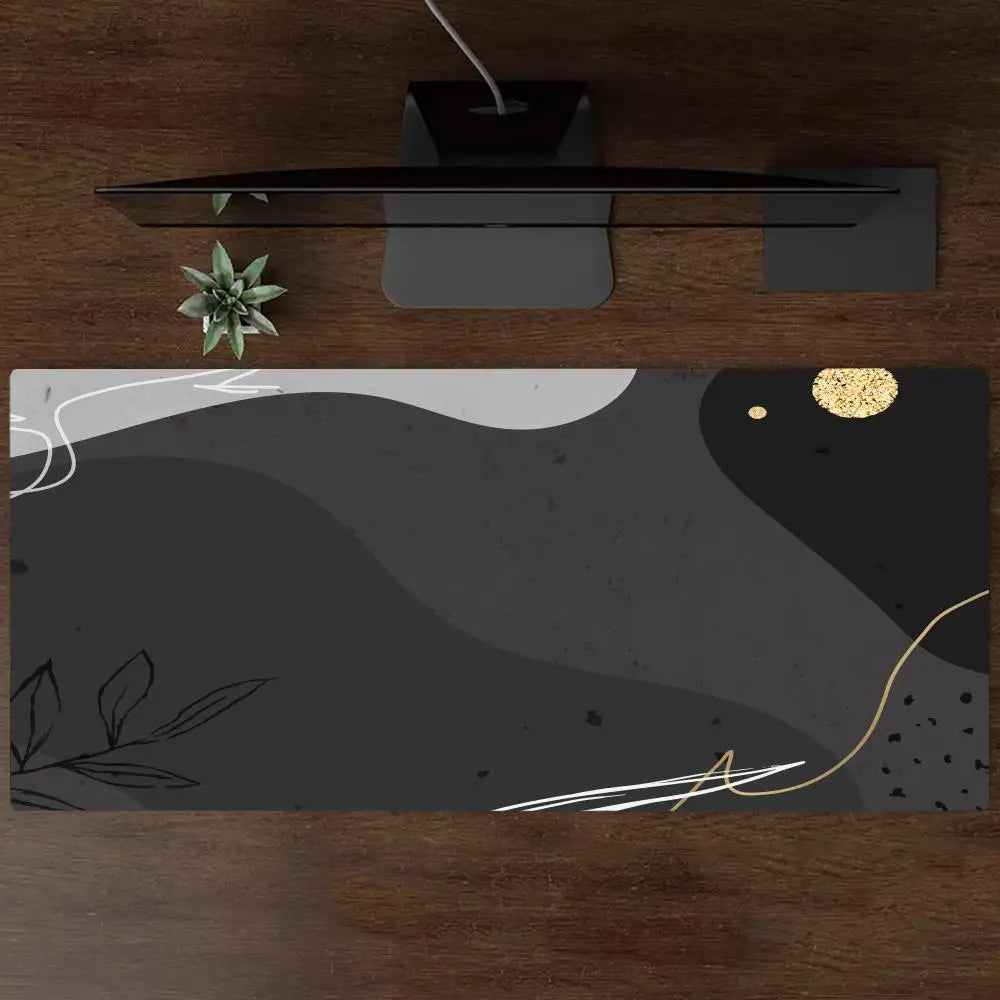 tapis souris noir blanc abstrait adhésif moderne minimaliste jeu ligne point feuille