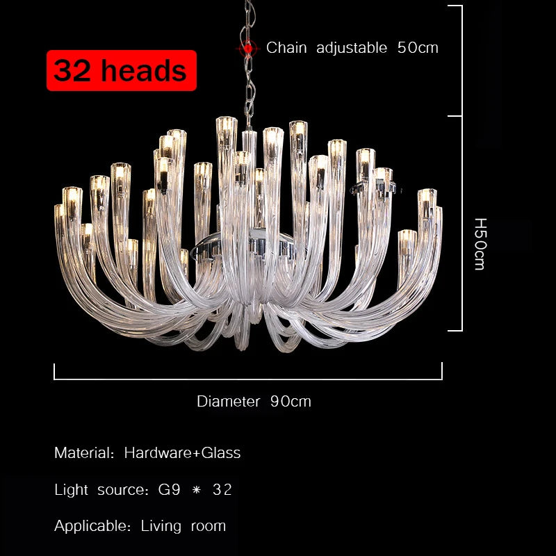 lustre transparent tubulaire contemporain verre strié g9 chambre salon élégant suspension adjustable