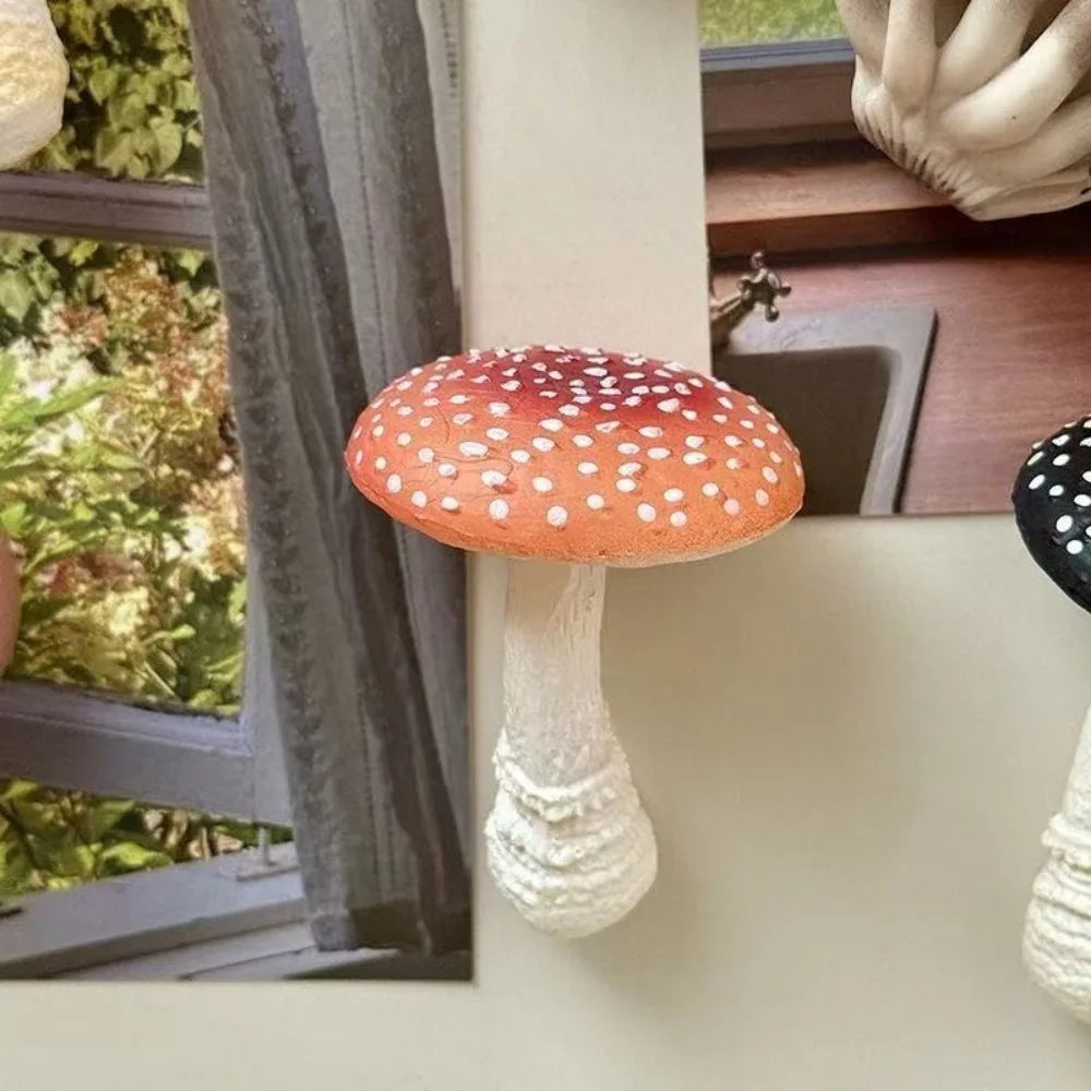 aimants réfrigérateur forme champignon couleur rouge noir blanc marron clair texture naturelle réaliste opaques