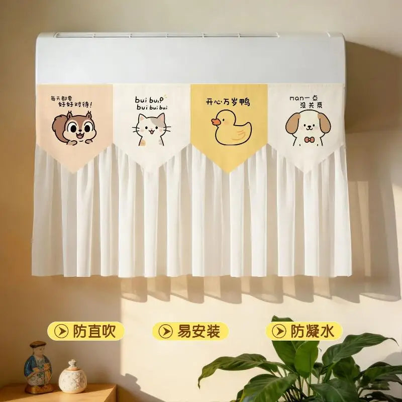 rideau protection climatiseur tissu écologique adhésif motifs animaux mignons couleurs vives plissé sans perçage