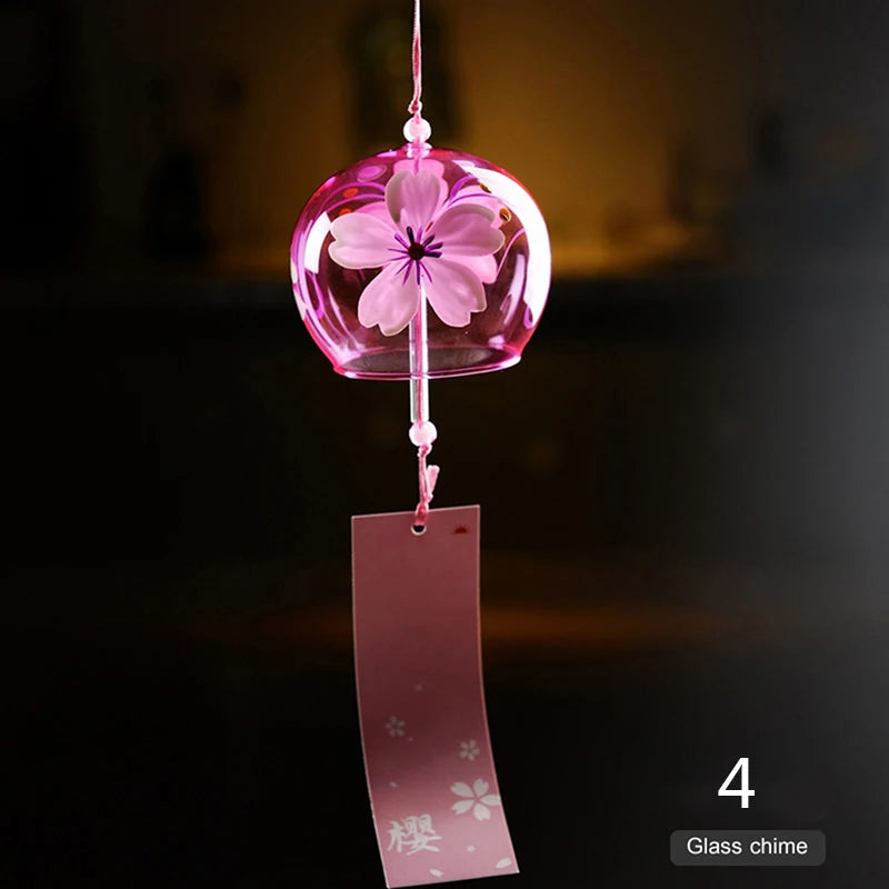 cloches vent japonaises transparentes fleurées traditionnelles ruban soie fixations œilletsintérieur decoration fleurs cerisier transparence