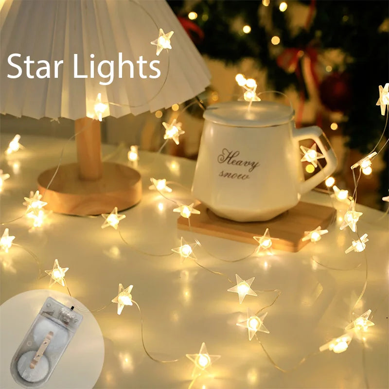 guirlande lumineuse étoiles blanc chaud moderne 4m batterie cr2032 extérieur noël jardin