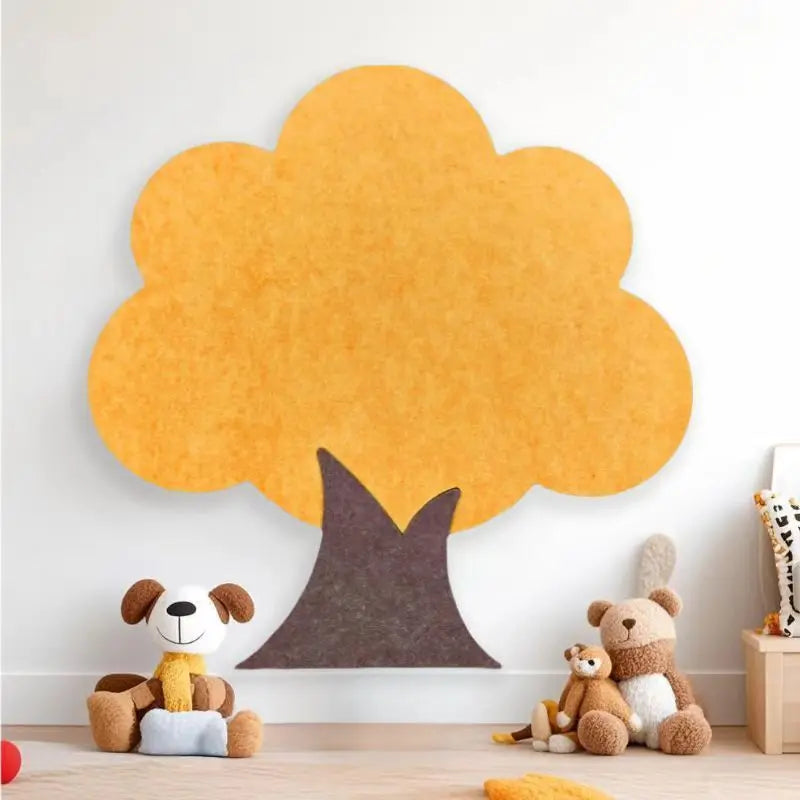 panneau mural arbre feutre vert rouge jaune rose orange décoration enfantine chambre classe