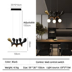 Suspension lumineuse contemporaine bois marron clair doré noir trois ampoules blanches salon restaurant chambre