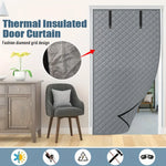 rideau porte thermique marron motif grille moderne opacité boucle rangement hiver isolation