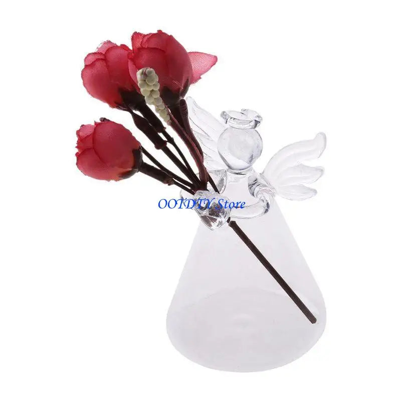 vase decoratif verre transparent ange fleurs artificielles plante verte minimaliste suspension