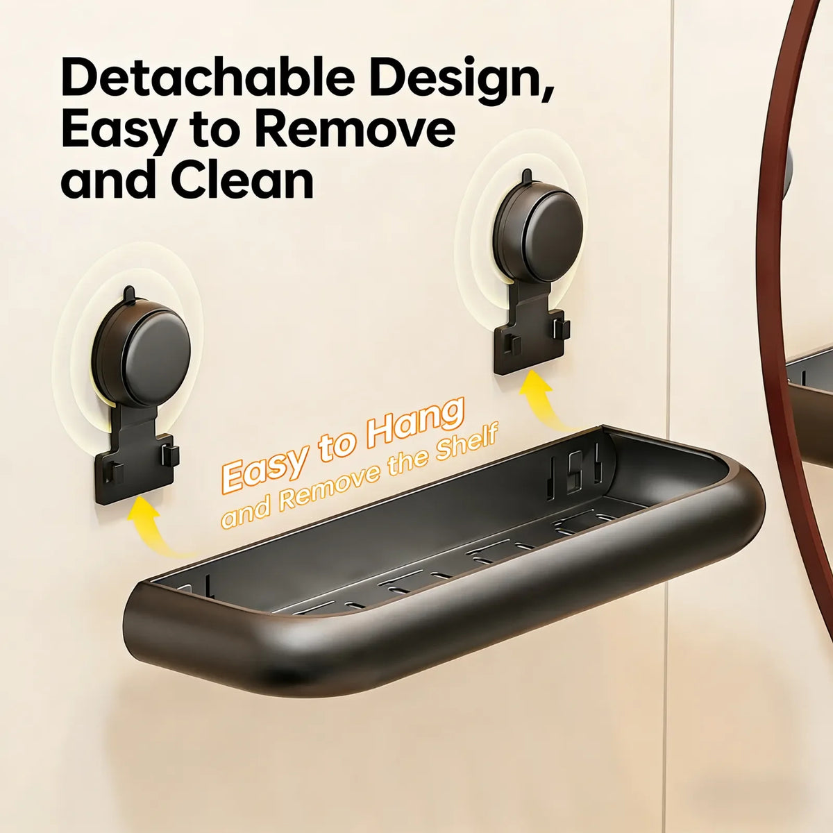 étagère murale salle bain ventouse poignées succion alliage aluminium laqué noir mat moderne organisation