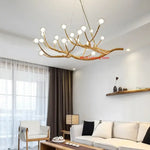 Suspension lumineuse moderne dorée branches naturelles translucides ampoules led g4