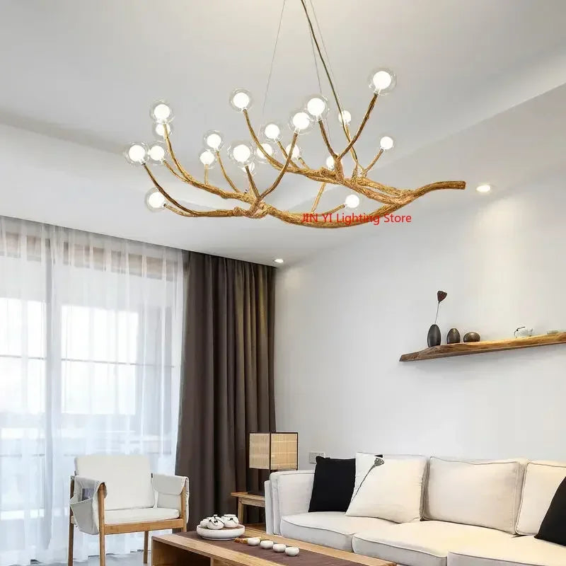 Suspension lumineuse moderne dorée branches naturelles translucides ampoules led g4