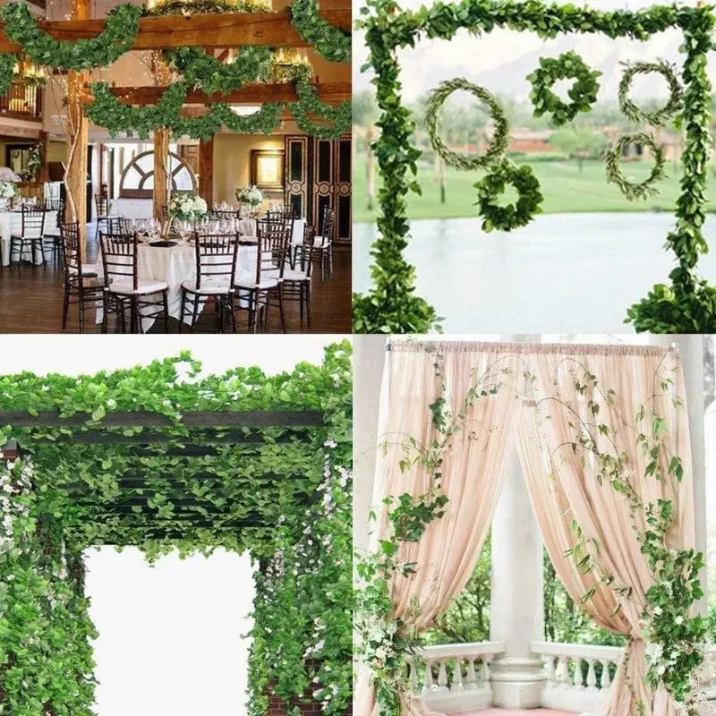 décoration extérieure guirlande artificielle feuilles vertes naturel vigne soie accrochéeextérieur exposition mariage anniversaire