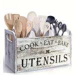 boîte ustensiles cuisine blanc vintage imprimé cook eat bake rustique multifonctionnelle