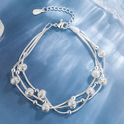 Bracelet porte-bonheur argent 925 double couche femme