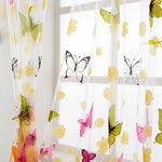rideau moderne transparent papillons colorés salon polyester inclusion blanc jaune rose vert noir