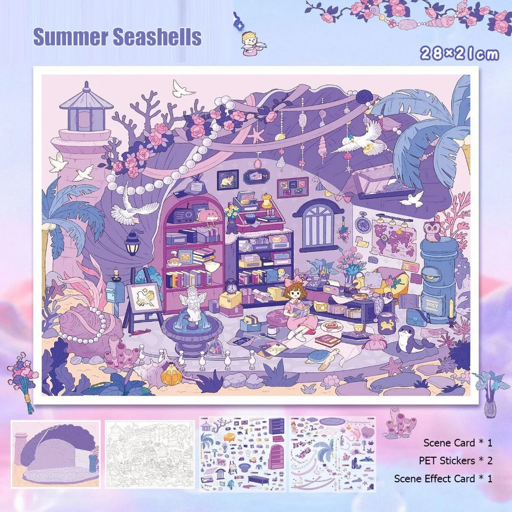 autocollants 3d diy scènes saisonnières printemps été automne hiver illustrées cartes scènes stickers