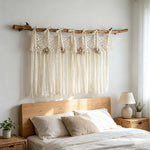 rideau crocheté boho chic beige floral franges opalescent main decoration chambrecoration farmhouse decoration