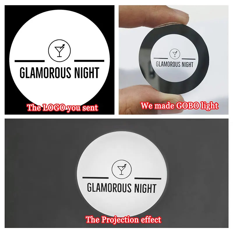 lentilles gobo verre personnalisables logo couleur projection effets irisés abatjour led transparent ensemble