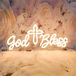 décoration lumineuse god bless sign neon blanc moderne religieux chambre coucher