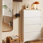 meuble chaussures blanc moderne lisse sans fixation porte glissière bois minimaliste moderne suspension ventilée
