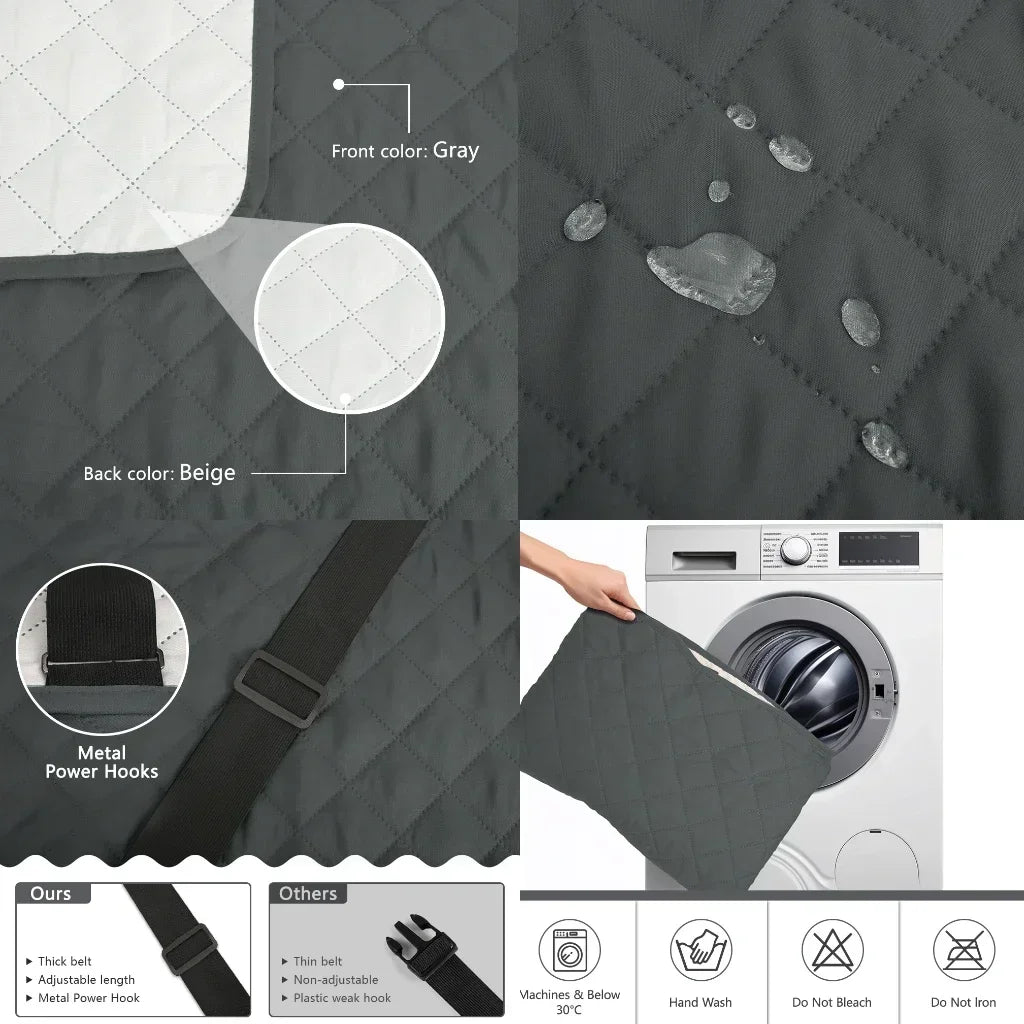 housse canapé réversible quiltée gris beige poche rangement boucles métalliques