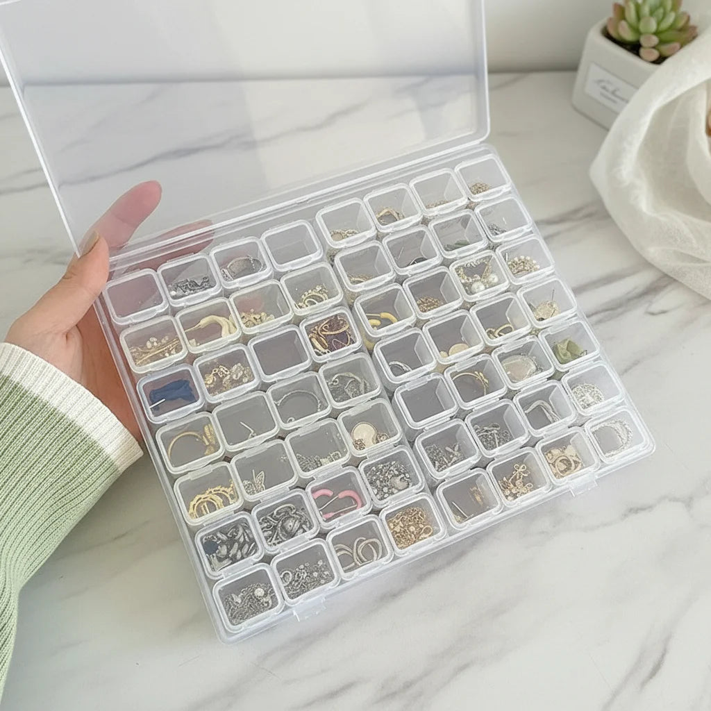boîte rangement bijoux transparent compartiments amovibles pratique moderne organisation accessoires voyage commercialisée grids