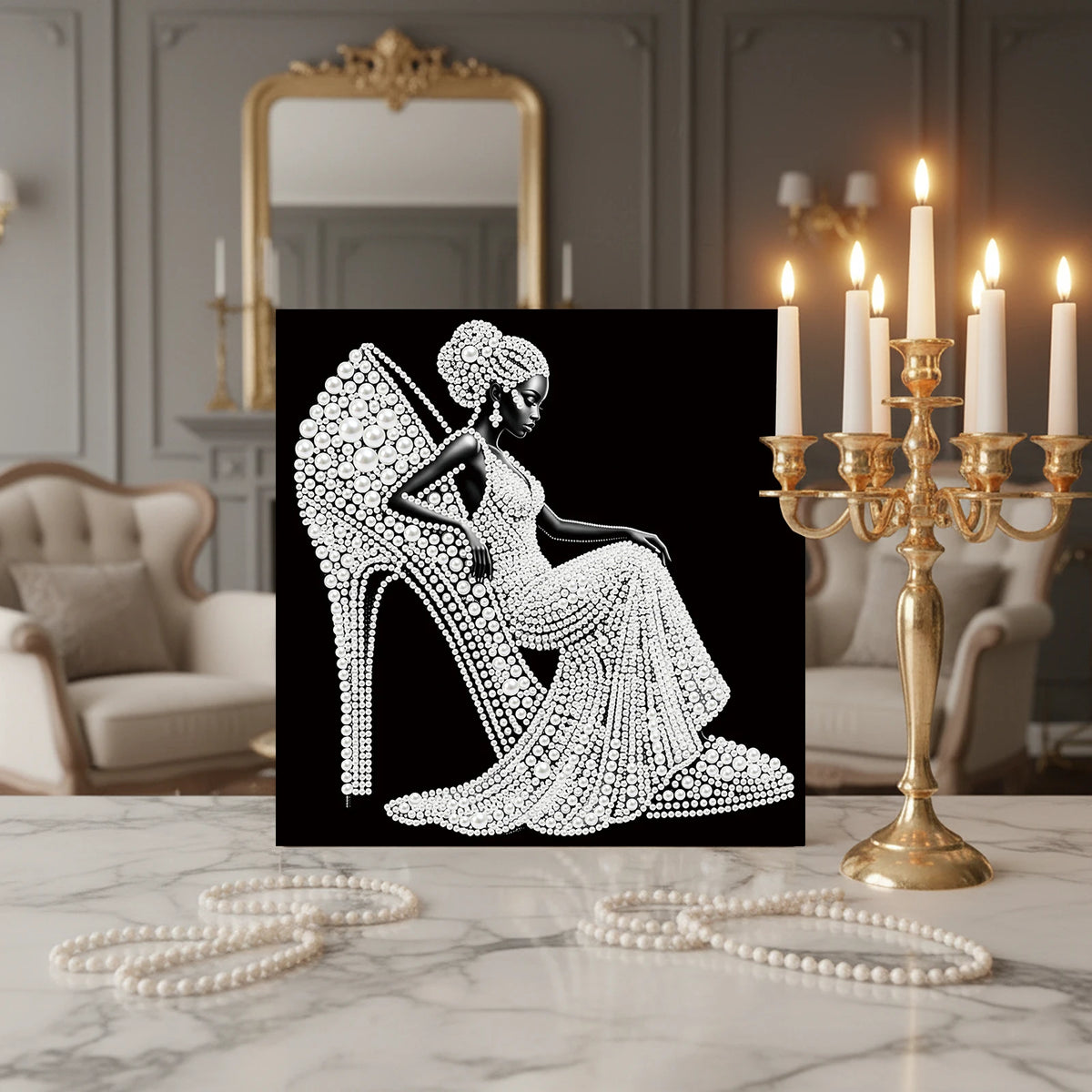 tableau personnages dessins animés résine noir blanc diamants brillants contemporain 25cm 25cm
