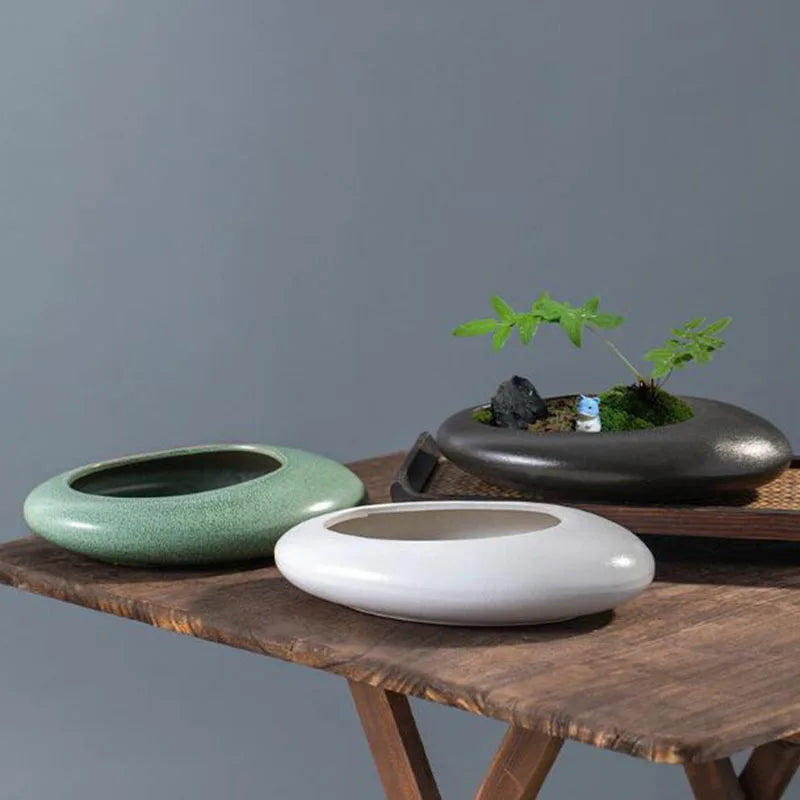 pot plante céramique poterie moderne noir vert blanc sans trou