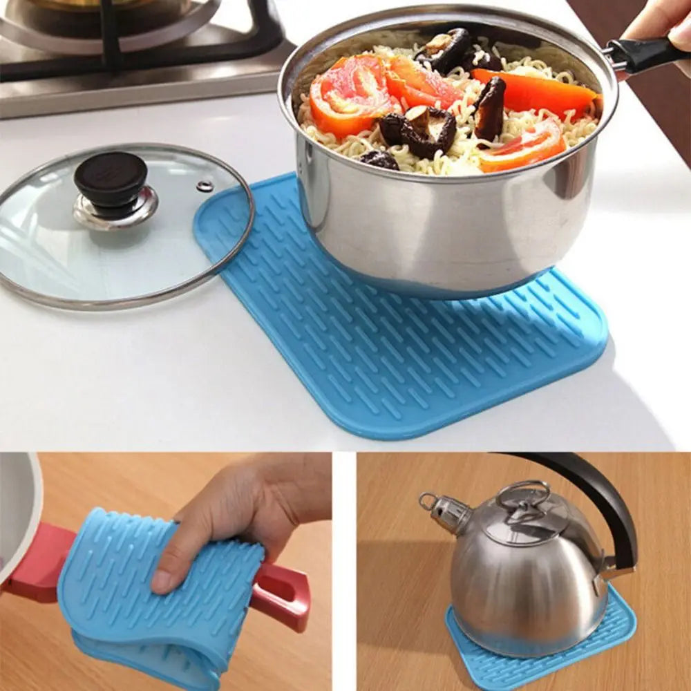 protège plat silicone moderne turquois jaune violet rose vert bleu noir texturé utilitaire cuisine