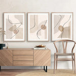 tableau abstrait beige contemporain sans cadre lignes noires salon horizontal unique huile toile
