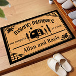 tapis d'entrée imperméable antidérapant marron clair motif camper arbres étoiles personnalisé résistant rides