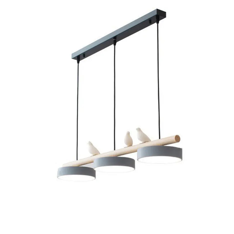 lampe suspendue moderne minimaliste led gris blanc rose jaune bleu oiseaux résine bois