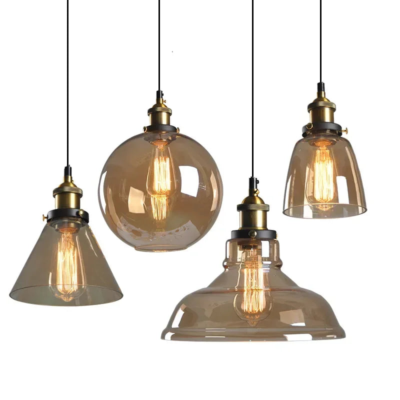 suspension lumineuse industrielle vintage ampoule filament verre transparent noir salon restaurant bar