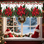 rideau fenêtre noël blanc rouge vert poinsettia houx opacité 140x45cm decoration façade cuisine