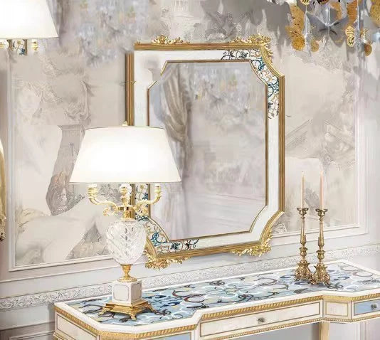 miroir console bois or ornements baroques meuble chambre coucher classique