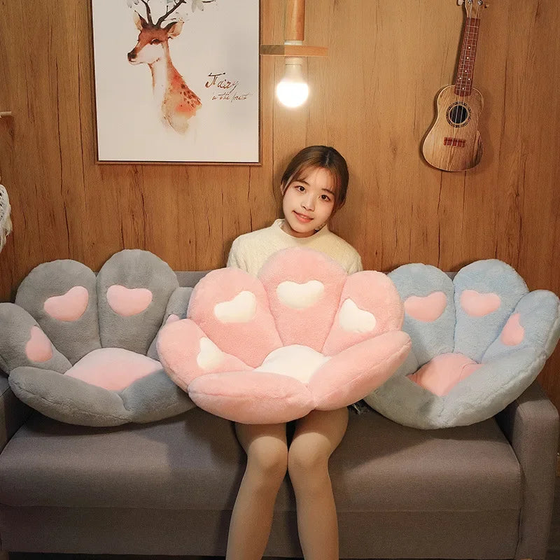 coussin patte chat peluche coeurs blancs doux lit amovible lavableDecoration mignonneAdultes