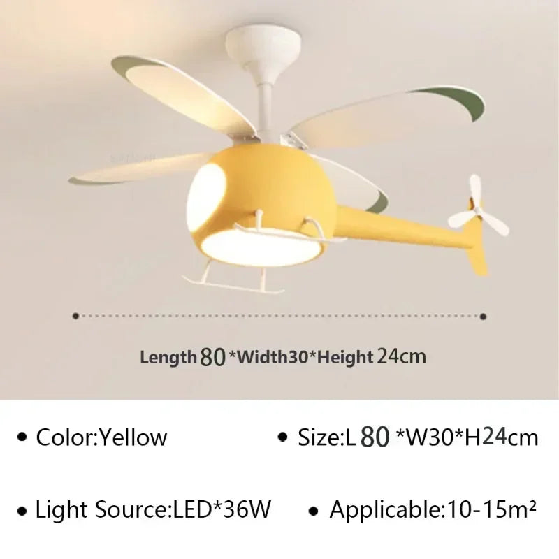 ventilateur intelligent enfants bois lumières led hélicoptère moderne télécommande