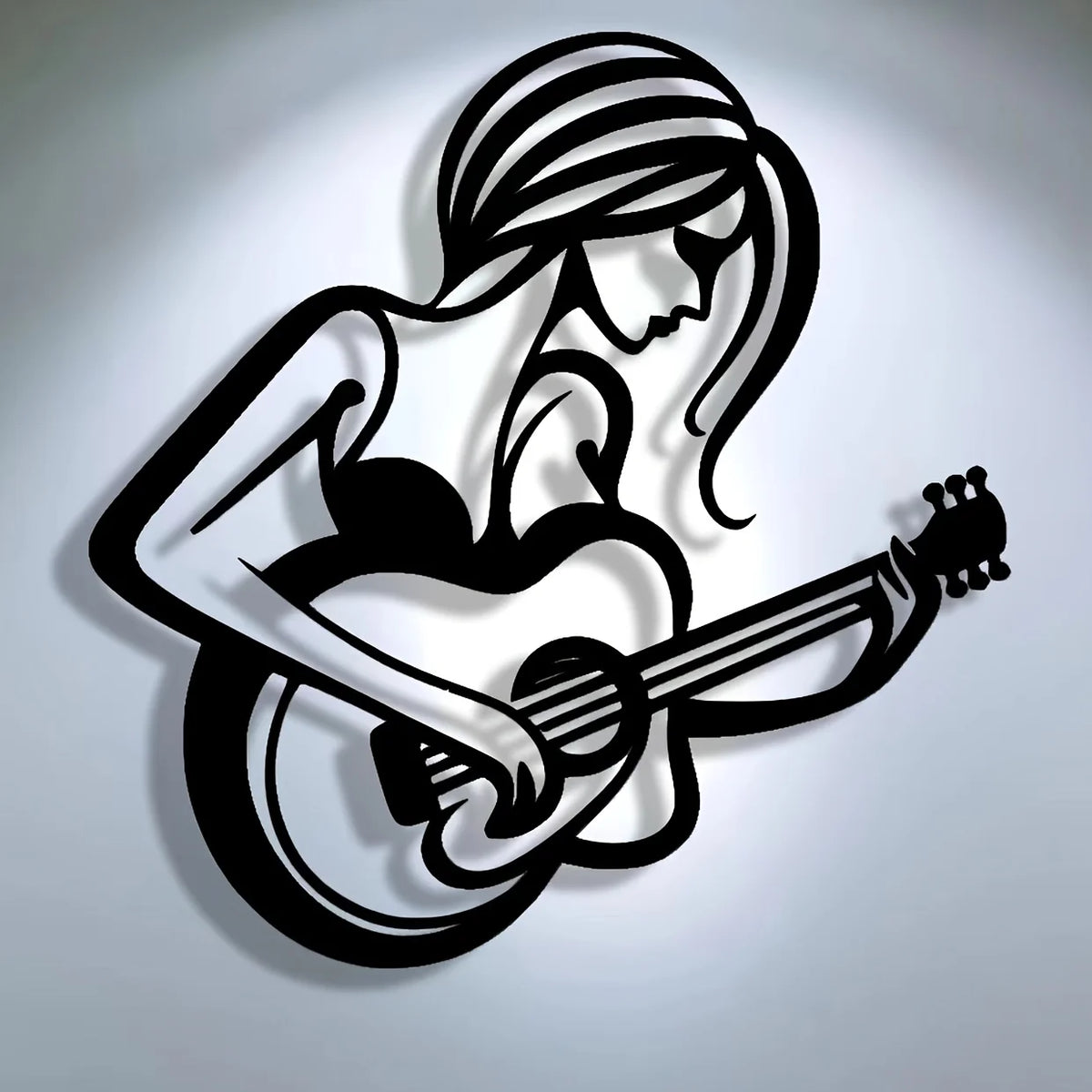 sculpture murale moderne guitare silhouette noire abstraite décoration intérieure contemporaine art métal chambre salon