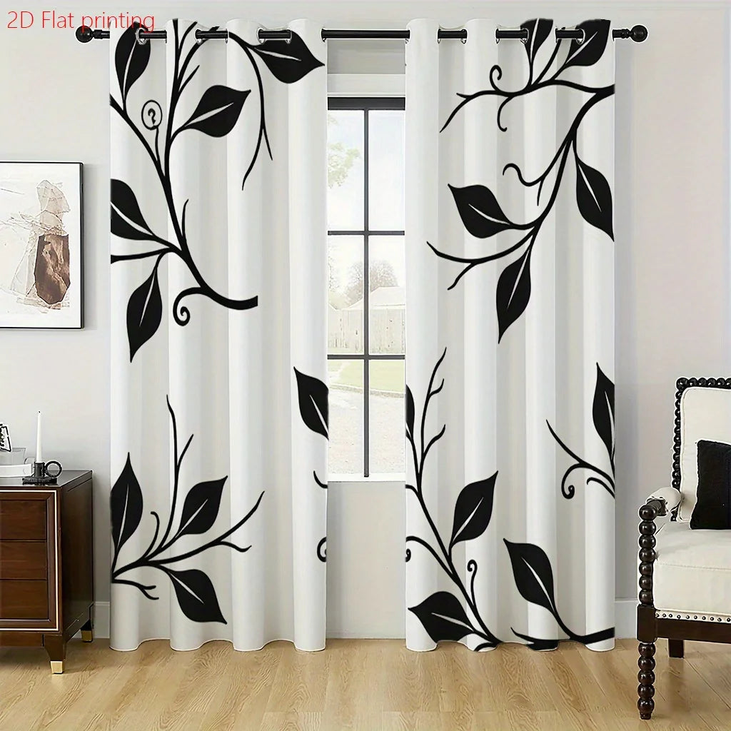 rideaux blanc noir motifs floraux deux panneaux polyester moderne contemporain
