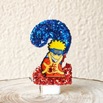 bougies décoratives anime personnages paillettes bleu rouge jaune blanc thème naruto shippuden anniversaire gâteau