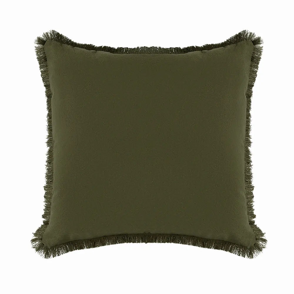 housse coussin boho décoration vert olive frange moderne 30x50cm 45x45cm 50x50cm polyester douce