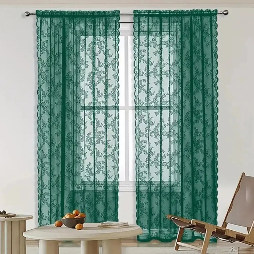 rideau vert broderie florale transparent classique 100 polyester 100x114cm 100x183cm 100x244cm 140x244cm