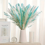 décoration intérieure bouquet pampas bleu blanc naturel vase bougie éléments