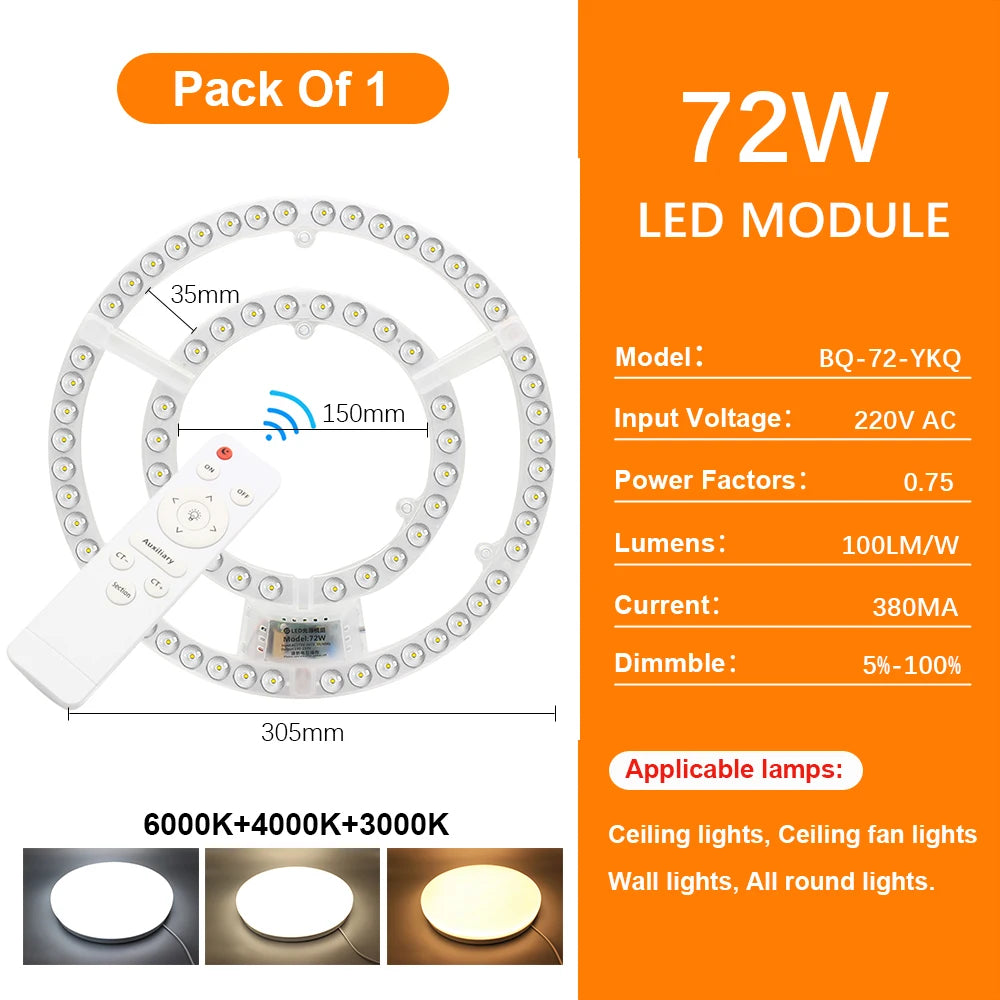 lampe led circulaire blanc moderne énergie économie télécommande 220v 72w