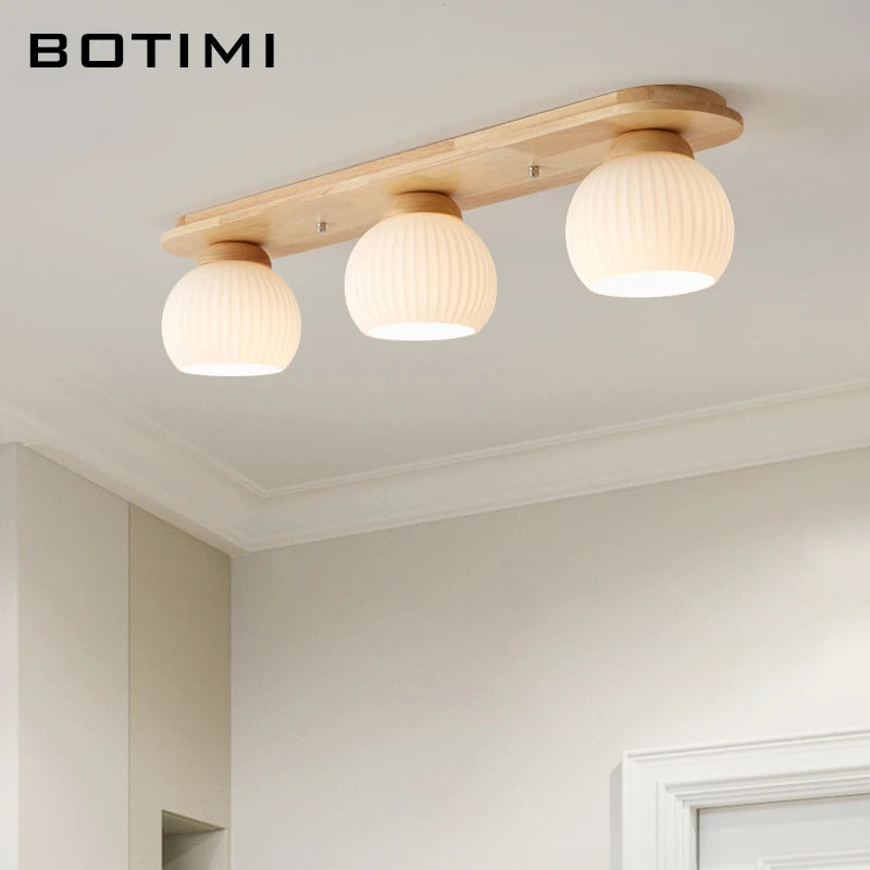 plafonniers modernes trois ampoules led bois naturel lumière blanche minimaliste