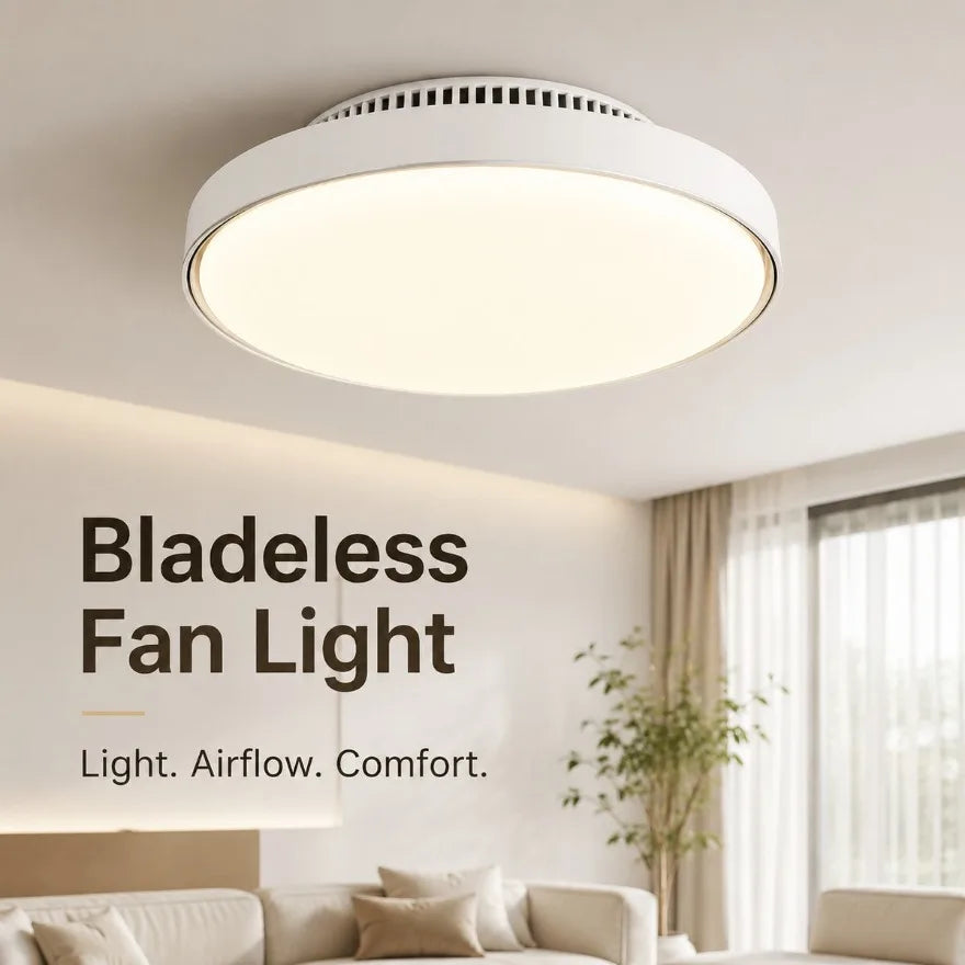 ventilateur moderne sans pales led télécommande vitesses luminaire blanc abs