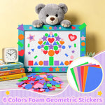 sticker géométrique mousse adhésif créatif enfantin 600 pièces formes rouges verts bleus violet orange