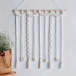 cadre mural macramé boho blanc motifs géométriques clips bois photos notes peigne