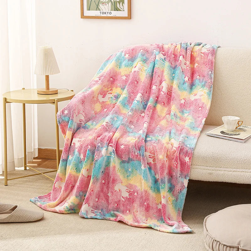 couverture licorne multicolore effet tie dye étoiles enfants moderne portable hiver