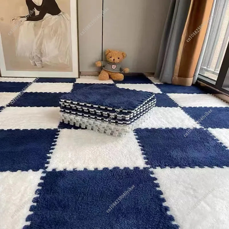 tapis modulable carreaux géométriques noir beige gris vert bleu rose moderne douillet insonorisant chambre